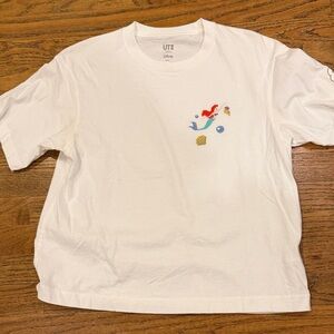 Disney White Tee with  Little Mermaid Ariel and Sea Motifs embroidery.